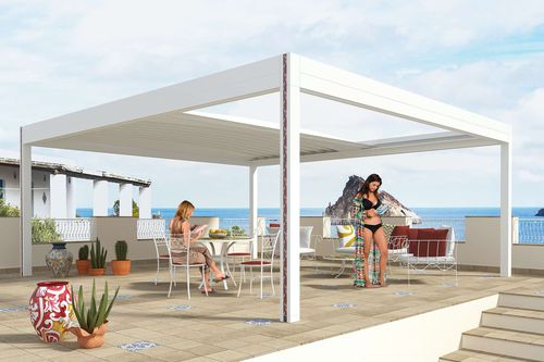 Pergola autoportée - GRETA - RGM srl - en aluminium peint / en PVC / couverture coulissante en toile PVC