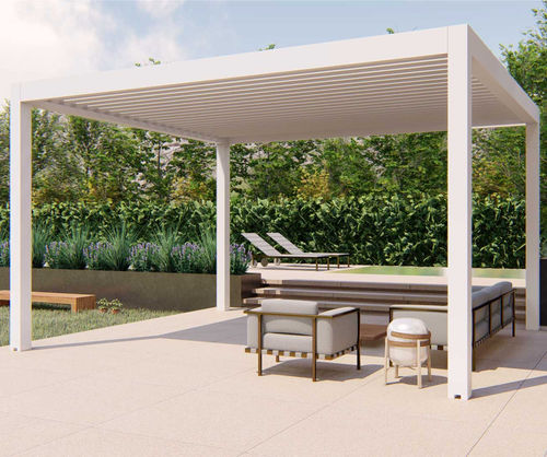 Pergola autoportée - CLIMAX - RGM srl - en aluminium peint / à lames brise soleil / motorisée