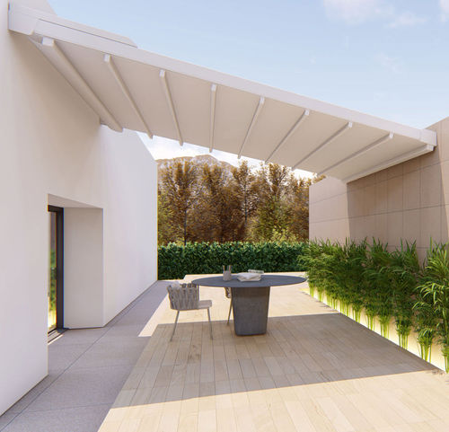 Pergola adossée - ALBORI WING - RGM srl - en aluminium peint / en PVC / couverture coulissante en toile PVC