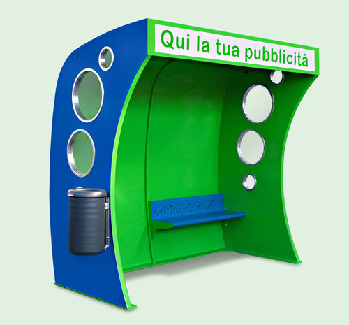Abribus en métal peint - PROVERA SRL - avec panneau photovoltaïque intégré / avec banc / LED