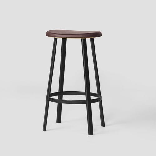 Tabouret de bar contemporain - ANNO - MILLION - en cuir / en chêne / avec piètement en acier à revêtement par poudre