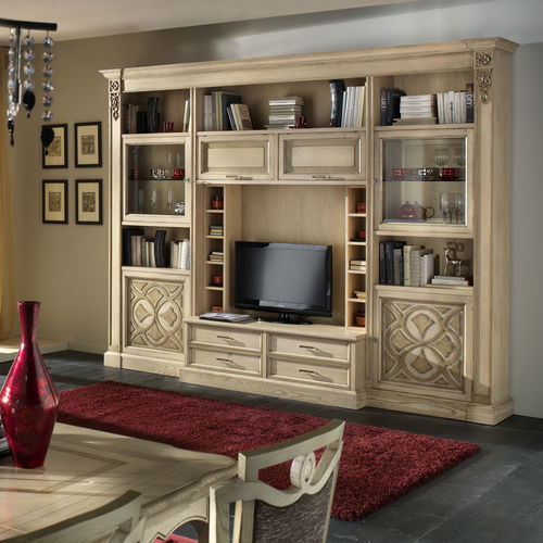 Ensemble TV mural classique - F 01 - MOLETTA MOBILI - en frêne / modulable / avec éclairage intégré