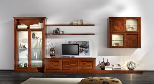 Ensemble mural de salon classique - R07 - MOLETTA MOBILI - en bois massif / pour TV / sur mesure