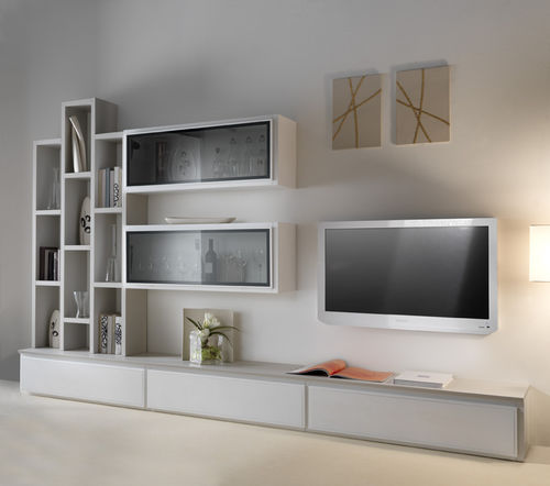 Ensemble TV mural contemporain - ST 07 - MOLETTA MOBILI - en bois laqué / sur mesure / blanc