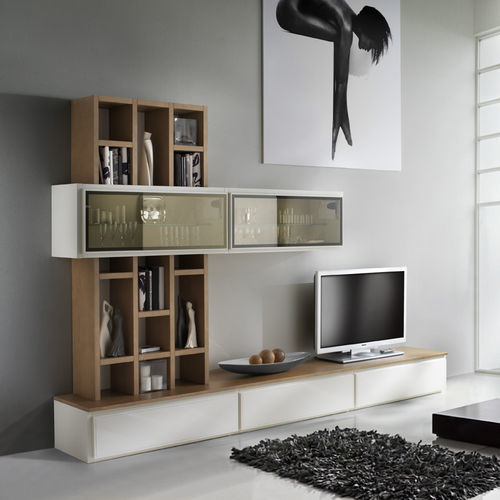 Ensemble TV mural contemporain - ST 11 - MOLETTA MOBILI - en bois laqué / modulable / sur mesure