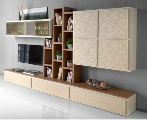 Ensemble TV mural contemporain - ST 25 - MOLETTA MOBILI - en frêne / modulable / avec tiroirs