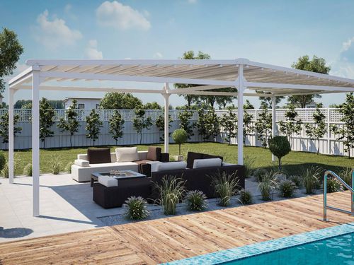 Pergola autoportée - DOMUS - ILISUN - en aluminium / en acier inoxydable / couverture en toile