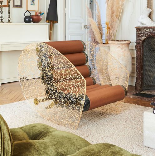 Fauteuil design original - MW05 "GOLD" EDITION - MOJOW DESIGN - en simili cuir / en polyuréthane / en acier inoxydable