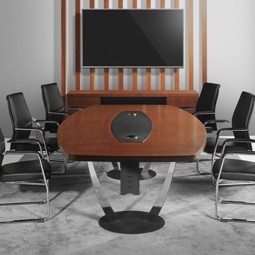 Table de réunion contemporaine - EPSILON - Flekssit Office Furniture - en placage de bois / en mélaminé / avec piètement en métal