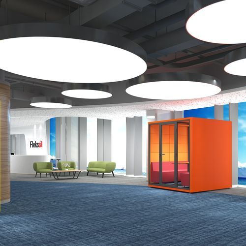 Bureau POD acoustique - FDW 10 2160 - Flekssit Office Furniture - avec porte vitrée / avec prise de courant intégrée / en aluminium