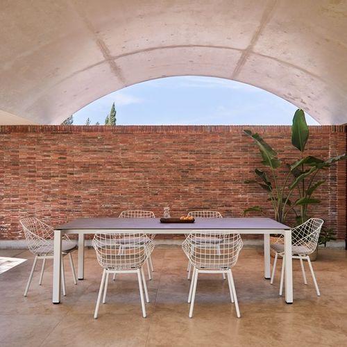 Table contemporaine - SALVIA - Musola - en verre / en céramique / avec piètement en acier inoxydable