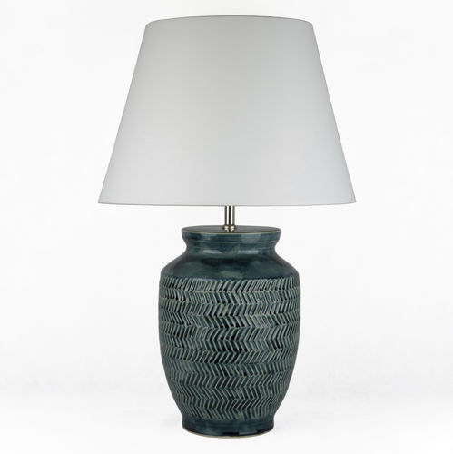 Lampe de table - SKARO CARVED PETROL - Autark 76 Bt. - en métal / en tissu / en céramique