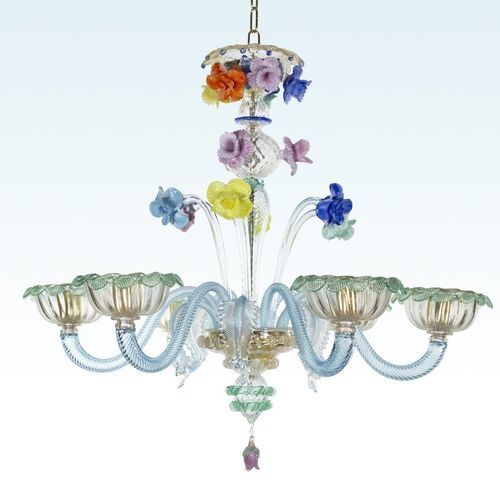 Lustre classique - AZZURRO - BOTTEGA VENEZIANA - en verre soufflé / en verre de Murano / 6 ampoules