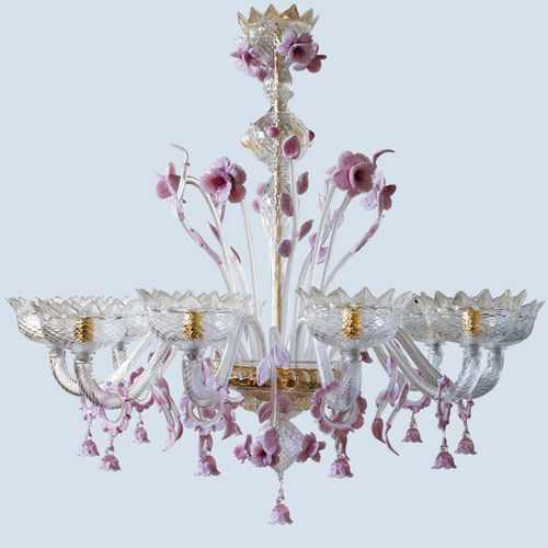 Lustre classique - PINK - BOTTEGA VENEZIANA - en verre soufflé / en verre de Murano / 6 ampoules