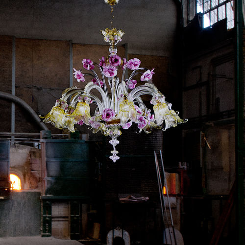 Lustre classique - FLEUR SECOLO - BOTTEGA VENEZIANA - en verre soufflé / en verre de Murano / 8 ampoules