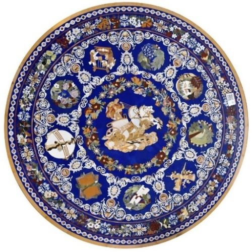Table contemporaine - BLUE LAPIZ LAZULI - INDIA STONE EXPORT - en pierre minérale / avec piètement en métal / ronde