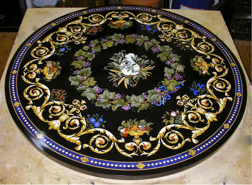 Table contemporaine - Black inlay - INDIA STONE EXPORT - en marbre / avec piètement en métal / ronde