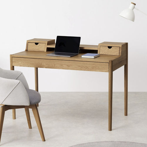 Meuble secrétaire contemporain - Leonie - LITOOC - en placage de bois / en chêne blanc / avec étagère