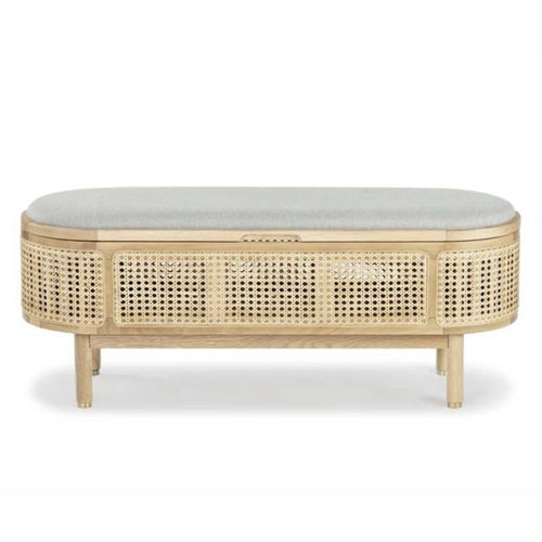 Ottoman contemporain - Ankhara - LITOOC - en tissu / en chêne blanc / ovale