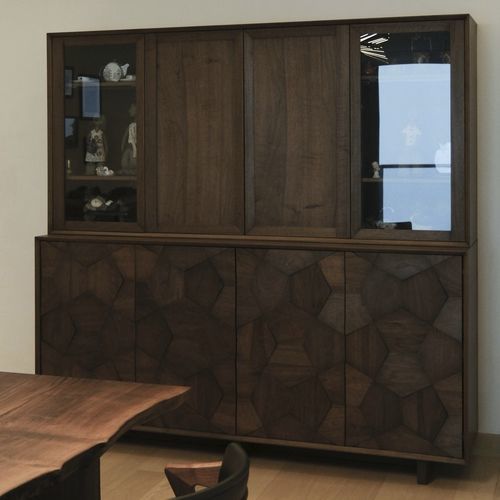 Buffet haut - Hex Puzzle - LITOOC - contemporain / en noyer / en verre