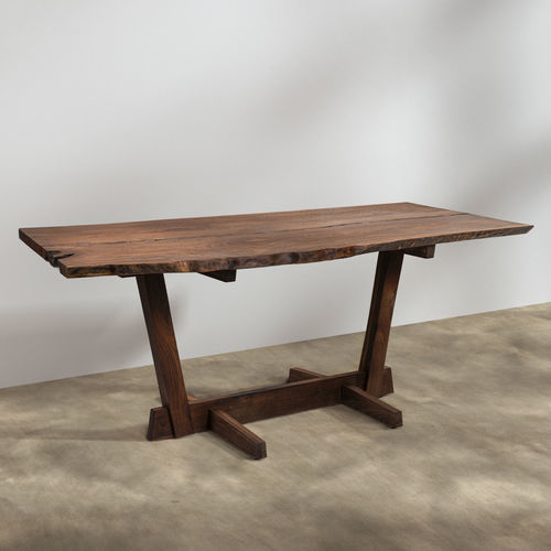 Table à manger contemporaine - Lou Slab - LITOOC - en noyer / avec piètement en bois / sur mesure