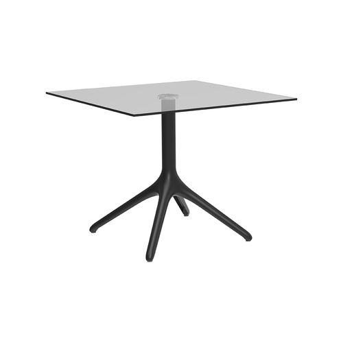 Table contemporaine - Uni Glass XL 73 - MOWEE - en verre / avec piètement en aluminium laqué / ronde
