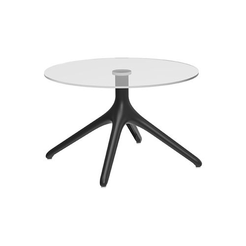 Table d'appoint contemporaine - Uni Glass XL 50 - MOWEE - en verre / avec piètement en aluminium laqué / ronde