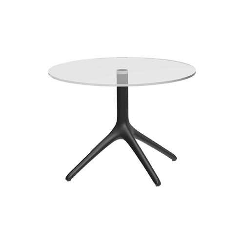 Table d'appoint contemporaine - Uni Glass 50 - MOWEE - en verre trempé / avec piètement en aluminium laqué / ronde