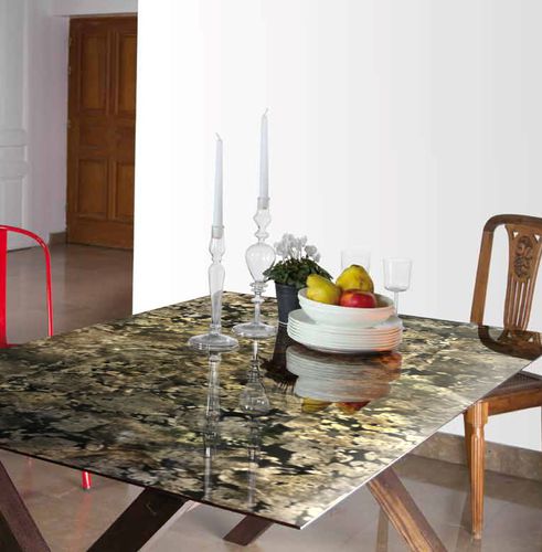 Table contemporaine - Duco - en verre / avec piètement en bois / rectangulaire