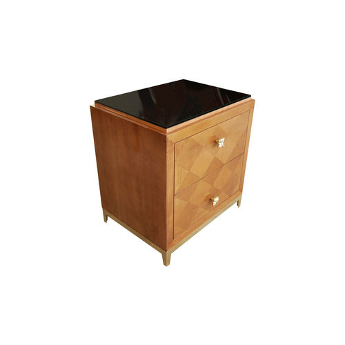 Table de chevet contemporaine - LOSANGE  - Pierre COUNOT BLANDIN - en placage de bois / en verre / avec piètement en laiton