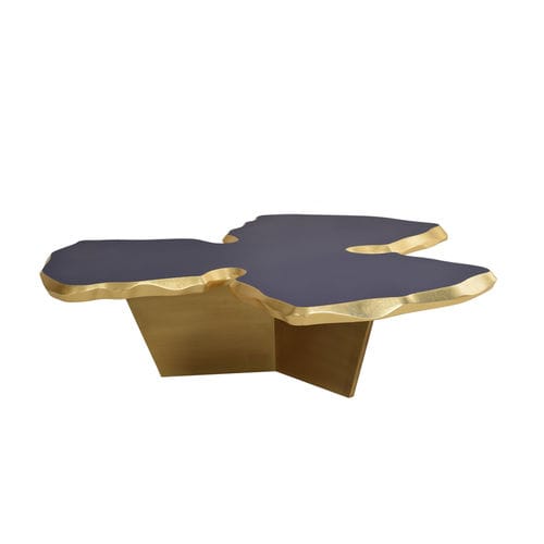 Table basse contemporaine - PUZZLE - Pierre COUNOT BLANDIN - en MDF laqué / en bois doré à la feuille d'or / avec piètement en laiton