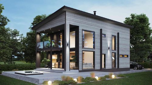 Maison en bois massif empilé - USVA 151 - Kuusamo Hirsitalot Oy - modulaire / contemporaine / à 2 étages