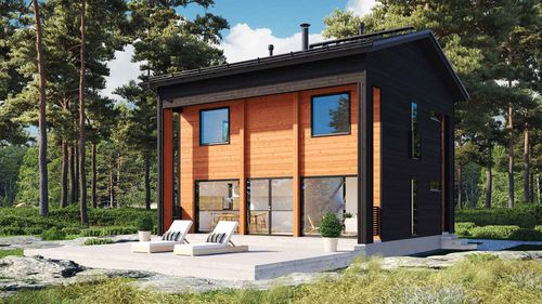 Maison en bois massif empilé - PIHKA 124 - Kuusamo Hirsitalot Oy - modulaire / contemporaine / à 2 étages