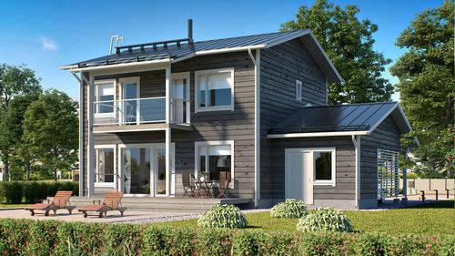 Maison en bois massif empilé - HIPPU 154 - Kuusamo Hirsitalot Oy - modulaire / contemporaine / à 2 étages
