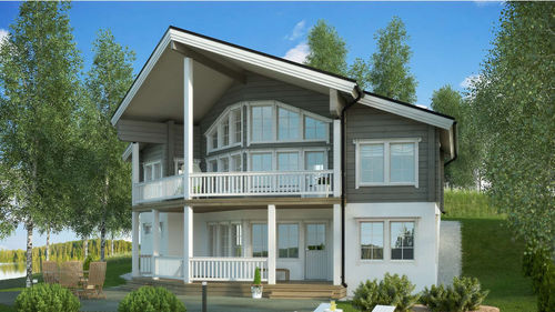 Maison en bois massif empilé - NUUNA 152 TR - Kuusamo Hirsitalot Oy - modulaire / contemporaine / à 2 étages