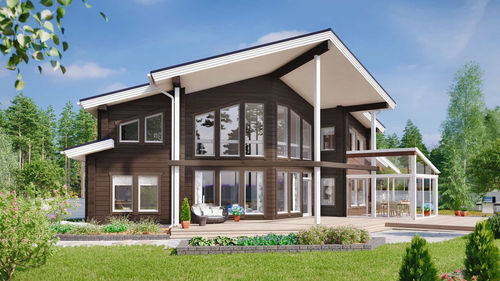 Maison en bois massif empilé - NUUNA 205T2 - Kuusamo Hirsitalot Oy - modulaire / contemporaine / à 2 étages