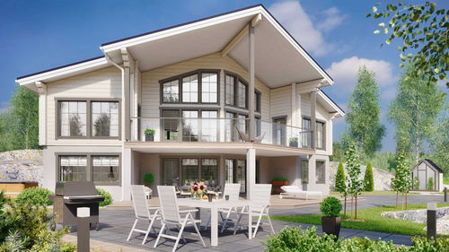 Maison en bois massif empilé - NUUNA 232TR - Kuusamo Hirsitalot Oy - modulaire / contemporaine / à 2 étages