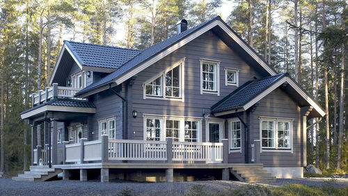 Maison en bois massif empilé - RIEKAMO 176 - Kuusamo Hirsitalot Oy - modulaire / contemporaine / à 2 étages
