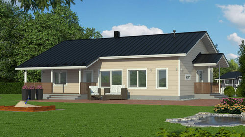 Maison en bois massif empilé - MYLLYLÄ 135 - Kuusamo Hirsitalot Oy - modulaire / contemporaine / de plain-pied