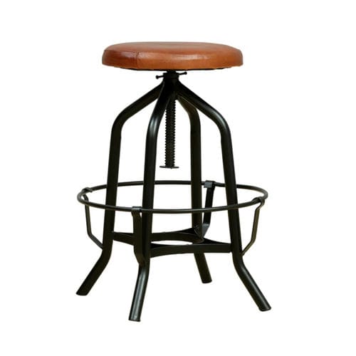Tabouret de bar design industriel - MIRAY - Furniture BoutiQ - en cuir / avec piètement en fer / 4 pieds