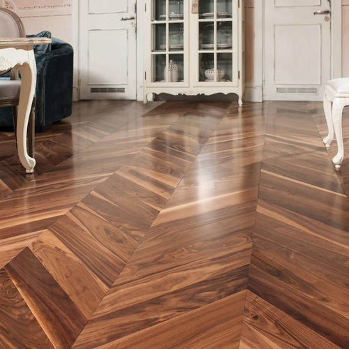 Parquet contrecollé - RUSTIQUE - Décoplus Parquets - en noyer américain / point de Hongrie / avec incrustations en bois