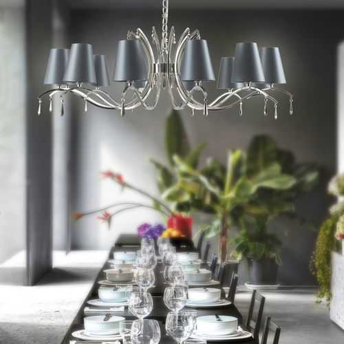 Lustre rétro - EX07 - Patrizia Garganti - en cristal / en métal poli / 12 ampoules