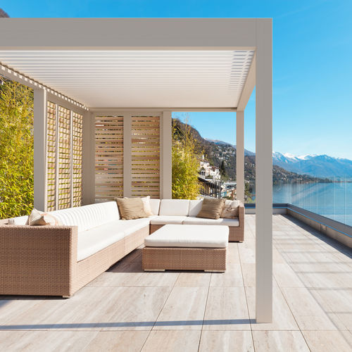 Pergola autoportée - CANOP&Eacute;E - Volets Thiebaut - adossée / en bois / en aluminium thermolaqué