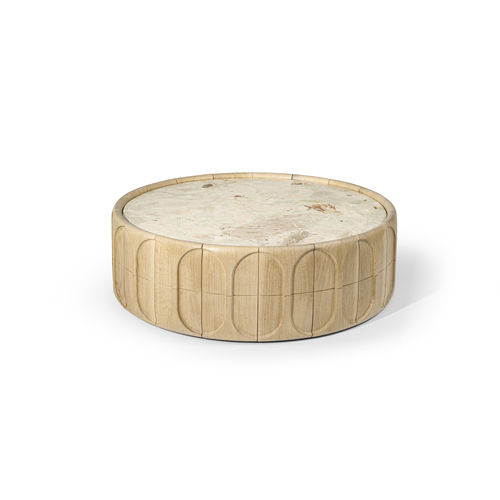 Table basse contemporaine - CONCAVE - HESSENTIA | Cornelio Cappellini - en marbre / avec piètement en bois / ronde