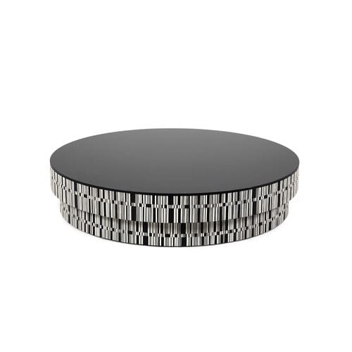 Table basse contemporaine - ENIGMA - HESSENTIA | Cornelio Cappellini - en verre / avec piètement en plaqué bois / ronde