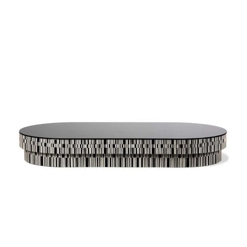 Table basse contemporaine - ENIGMA - HESSENTIA | Cornelio Cappellini - en verre / avec piètement en plaqué bois / ovale