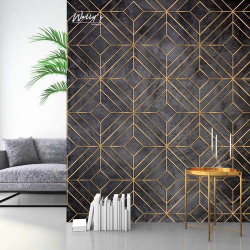 Papier peint contemporain - ENCHANT GOLD  - Wally's - à motif géométrique / gris / doré