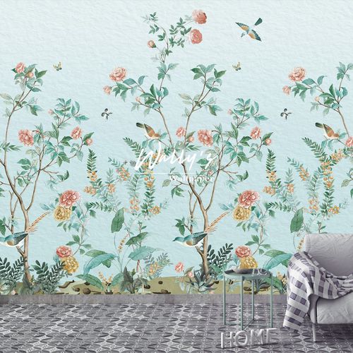 Papier peint contemporain - BLOOMING GARDEN  - Wally's - à motif / vert / rose
