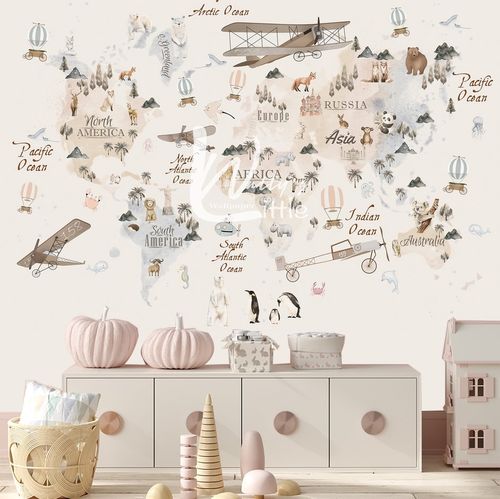 Papier peint contemporain - ANIMALS  - Wally's - carte / gris / marron