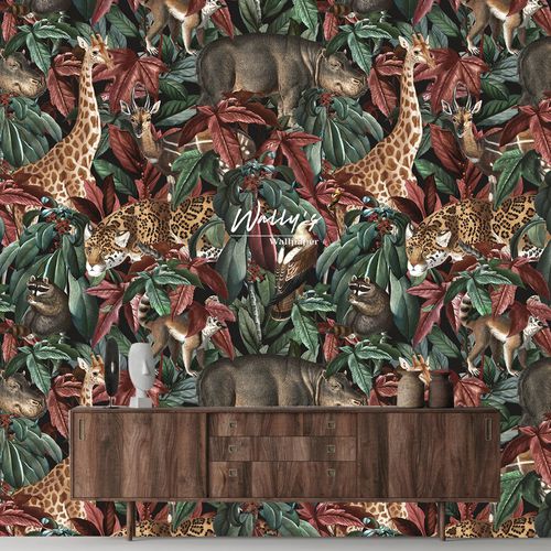 Papier peint contemporain - JUNGLE LAND  - Wally's - à motif nature / vert / marron